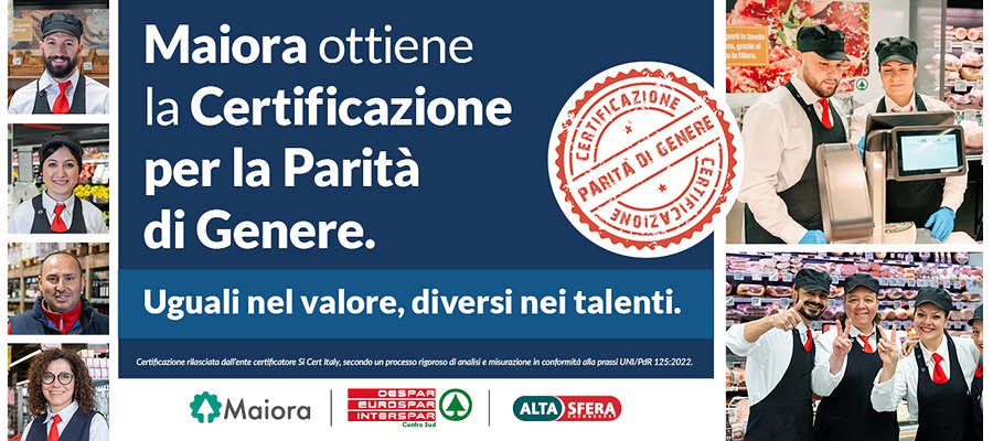 MAIORA OTTIENE LA CERTIFICAZIONE PER LA PARITA' DI GENERE MAIORA OTTIENE LA CERTIFICAZIONE PER LA PARITA' DI GENERE